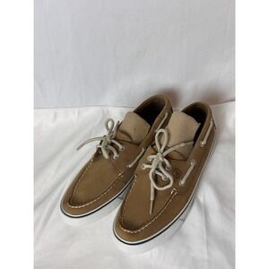 NEW Sperry Top Sider Boat Dock Shoes Women's Size 9.5M Tan Leather White 2 hole